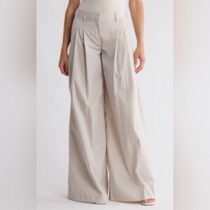 TWP New Didi Cotton Poplin Pinstripe Wide Leg Pants White/Khaki Size 0 NWT